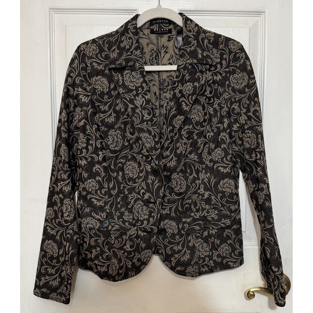 90s Liz Claiborne Axcess Stretch Material Floral Print Dark Gray/Green Blazer 12